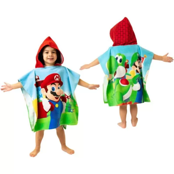 Franco Barbie Kids BeachPoolBathCamping Hooded Towel Poncho 24 X 22 Absorbent Cotton Cover up 100 Official Licensed Barbie Product LargeSuper Mario Large