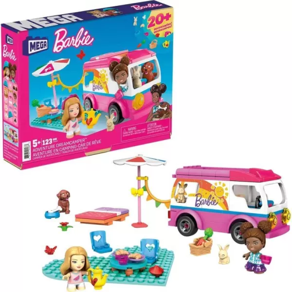 MEGA Barbie Camper Building Toy Vehicle Playset Adventure DreamCamper with 123 Pieces 2 MicroDolls Accessories Pets and FurnitureBarbie Dreamcamper