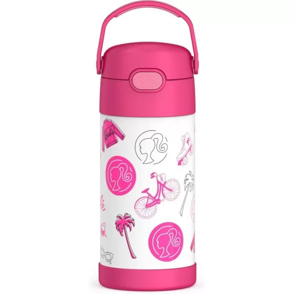 THERMOS FUNTAINER 12 Ounce Stainless Steel Vacuum Insulated Kids Straw Bottle BarbieBarbie 12 Ounce Licensed Characters