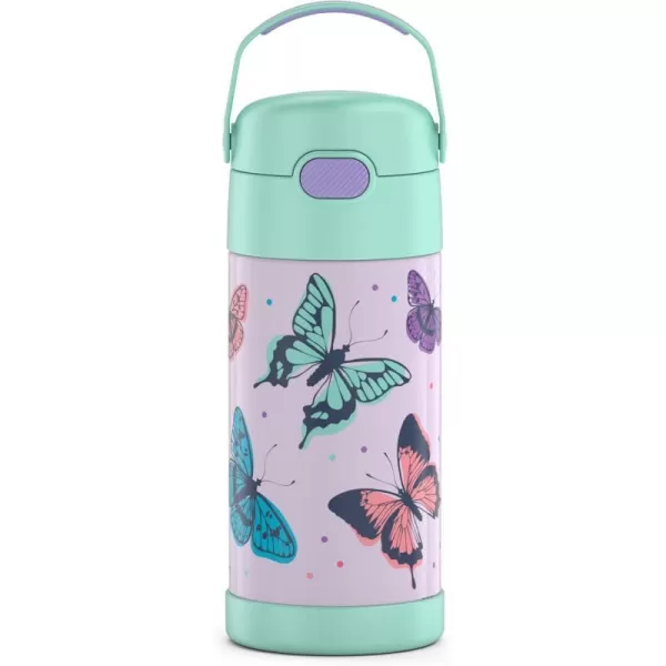 THERMOS FUNTAINER 12 Ounce Stainless Steel Vacuum Insulated Kids Straw Bottle BarbieButterfly Frenzy 12 Ounce Decorated