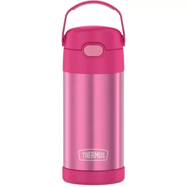 THERMOS FUNTAINER 12 Ounce Stainless Steel Vacuum Insulated Kids Straw Bottle BarbiePink 12 Ounce Solid Color