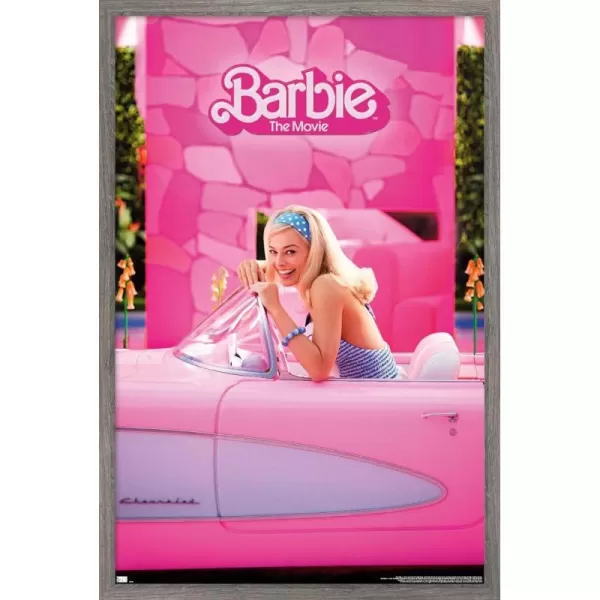 Trends International Mattel Barbie The Movie  Barbie Car Wall Poster 22375 x 34 Unframed Version1472 x 2237 Barnwood Framed Version