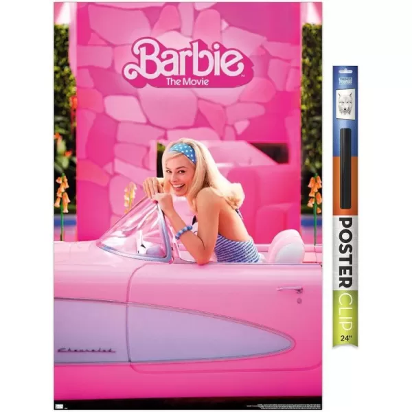 Trends International Mattel Barbie The Movie  Barbie Car Wall Poster 22375 x 34 Unframed Version2237 x 3400 Poster amp Clip Bundle