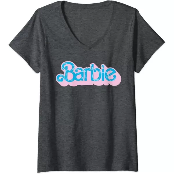 Womens Barbie  Poolside Logo VNeck TShirtDark Heather Grey