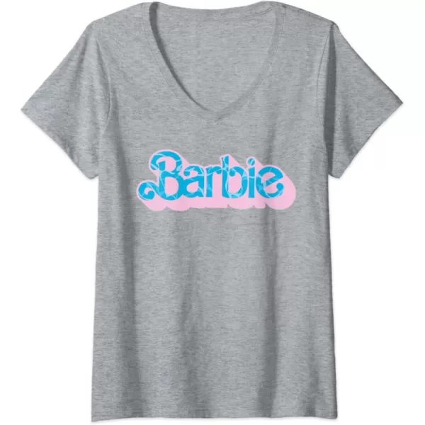 Womens Barbie  Poolside Logo VNeck TShirtHeather Grey