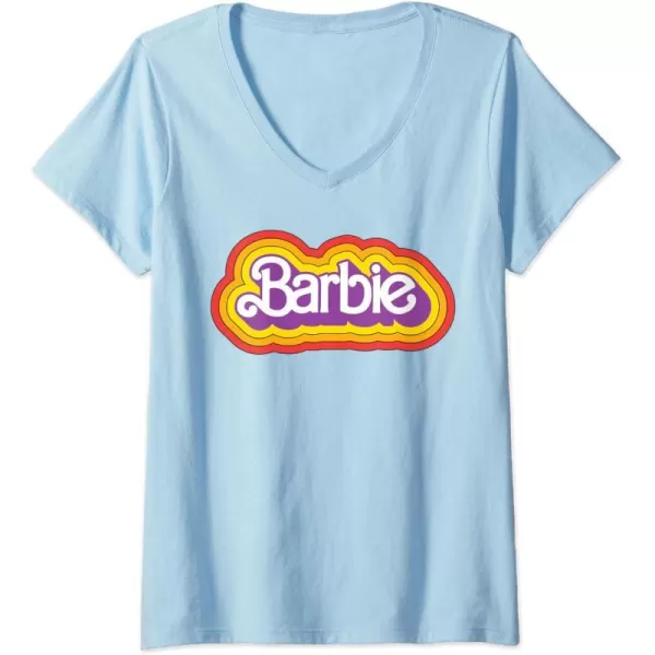 Womens Barbie  Retro Summer Logo VNeck TShirtBaby Blue