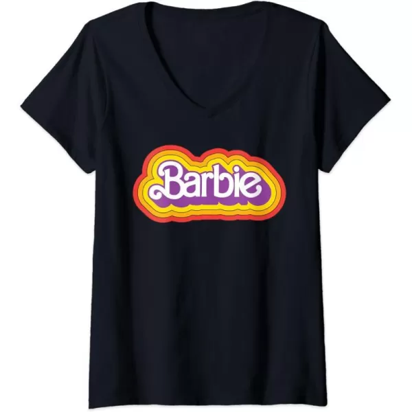 Womens Barbie  Retro Summer Logo VNeck TShirtBlack