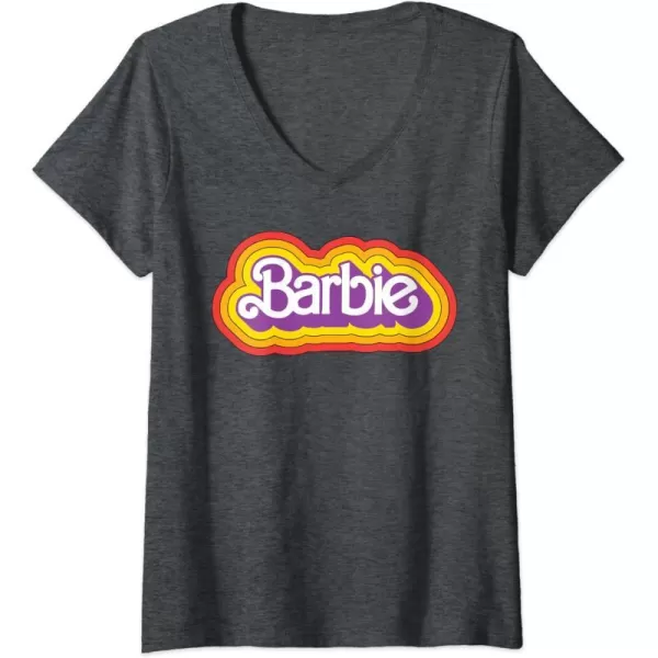 Womens Barbie  Retro Summer Logo VNeck TShirtDark Heather Grey