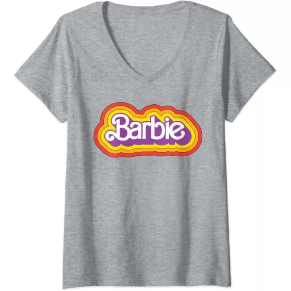 Womens Barbie  Retro Summer Logo VNeck TShirtHeather Grey