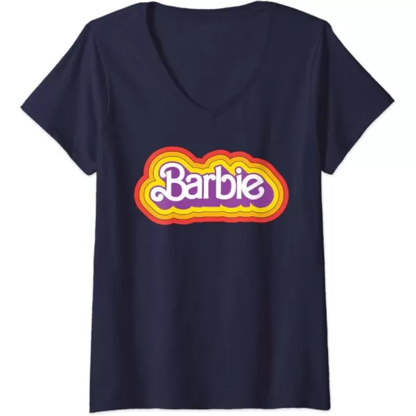 Womens Barbie  Retro Summer Logo VNeck TShirtNavy Blue