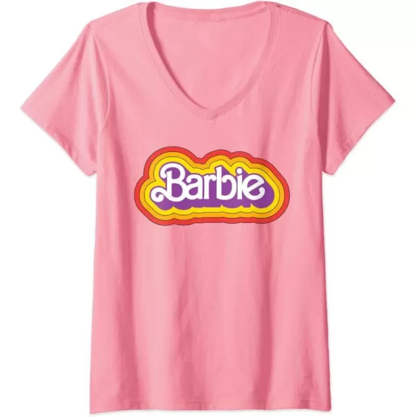 Womens Barbie  Retro Summer Logo VNeck TShirtPink