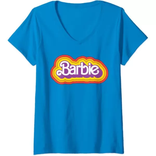 Womens Barbie  Retro Summer Logo VNeck TShirtSapphire Blue