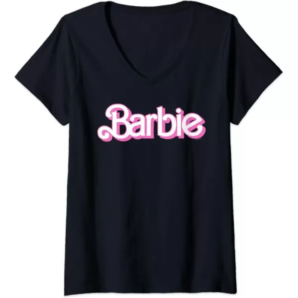 Womens Barbie Logo Bright White VNeck TShirtBlack