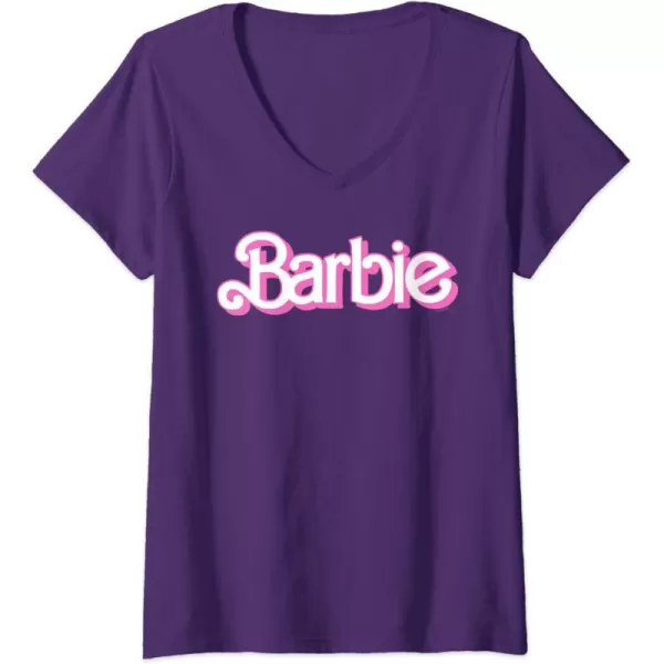 Womens Barbie Logo Bright White VNeck TShirtPurple