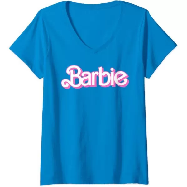 Womens Barbie Logo Bright White VNeck TShirtSapphire Blue