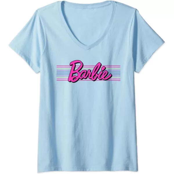 Womens Barbie Stripes Logo VNeck TShirtBaby Blue