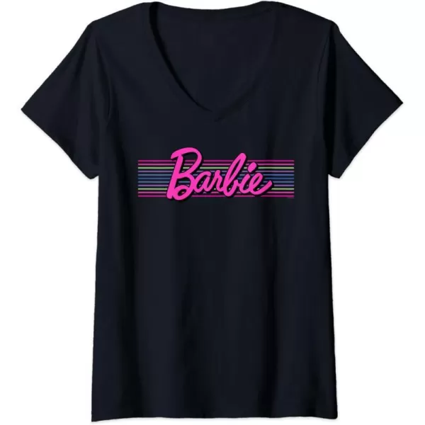 Womens Barbie Stripes Logo VNeck TShirtBlack