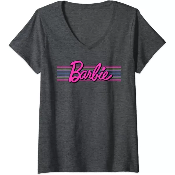 Womens Barbie Stripes Logo VNeck TShirtDark Heather Grey