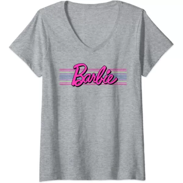 Womens Barbie Stripes Logo VNeck TShirtHeather Grey