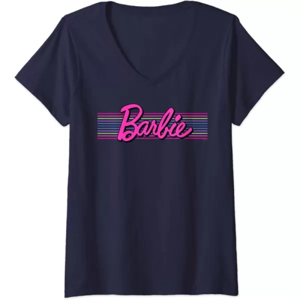 Womens Barbie Stripes Logo VNeck TShirtNavy Blue