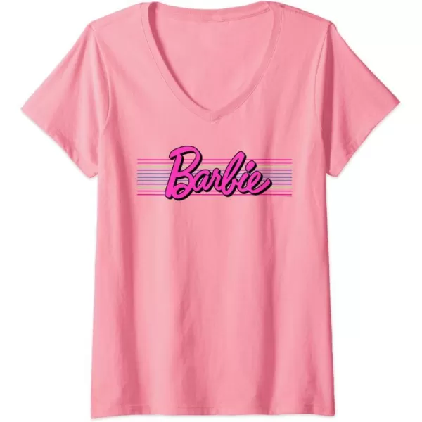 Womens Barbie Stripes Logo VNeck TShirtPink