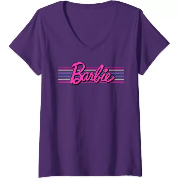 Womens Barbie Stripes Logo VNeck TShirtPurple