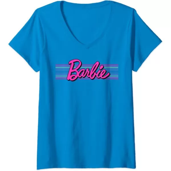 Womens Barbie Stripes Logo VNeck TShirtSapphire Blue