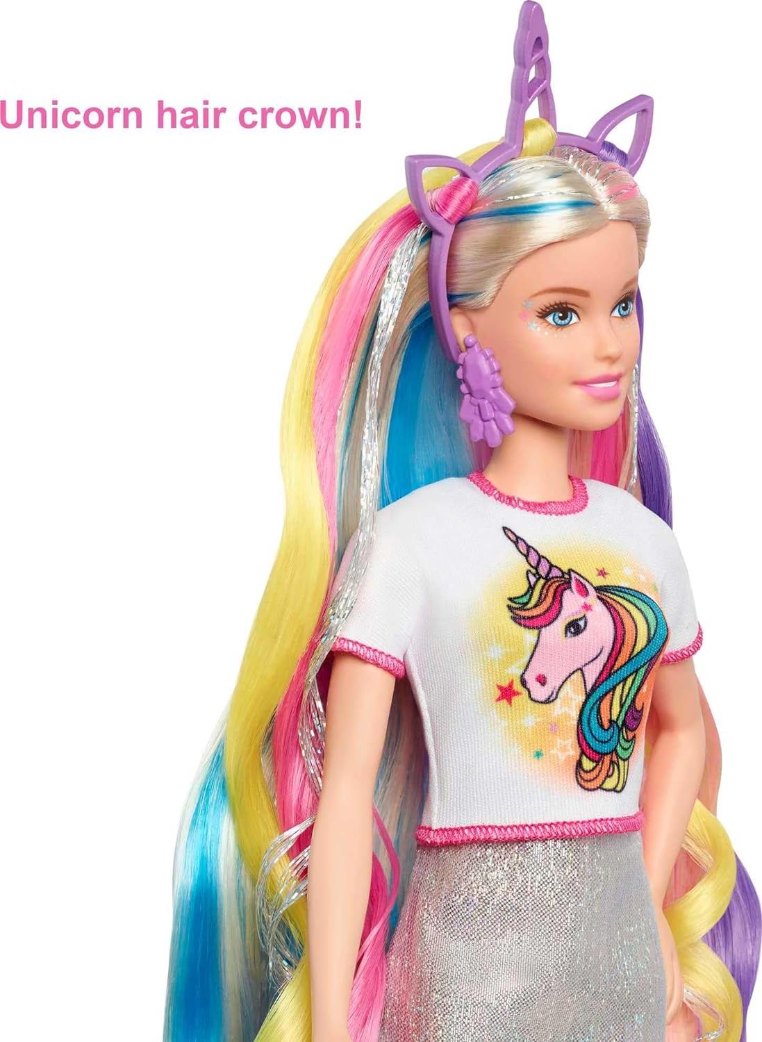 Barbie Fantasy Hair Doll ampamp Accessories Long Colorful Blonde Hair with Mermaid ampamp UnicornInspired ClothesBlonde
