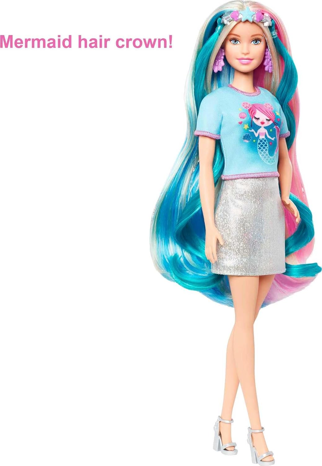 Barbie Fantasy Hair Doll ampamp Accessories Long Colorful Blonde Hair with Mermaid ampamp UnicornInspired ClothesBlonde