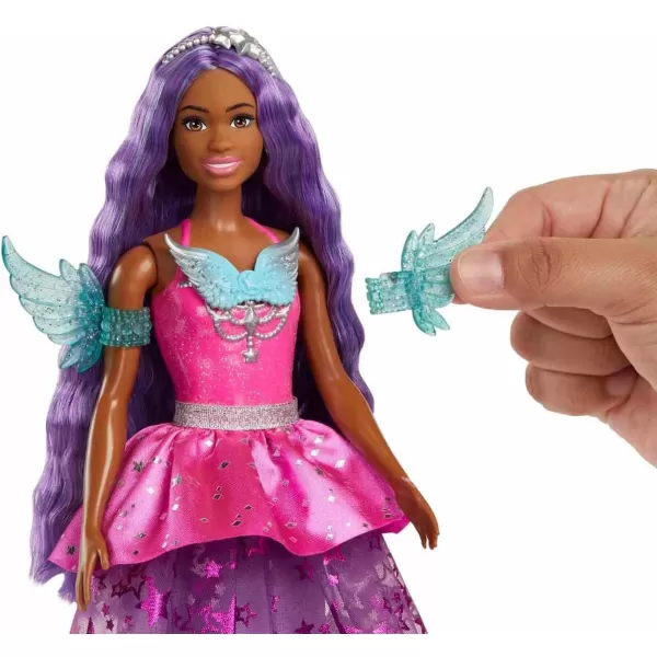 Barbie A Touch of Magic Fashion Doll Brooklyn with WingDetailed Dress 7inch Long Colorful Hair 2 Fantasy Pets ampamp AccessoriesPurple