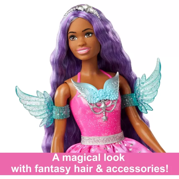 Barbie A Touch of Magic Fashion Doll Brooklyn with WingDetailed Dress 7inch Long Colorful Hair 2 Fantasy Pets ampamp AccessoriesPurple