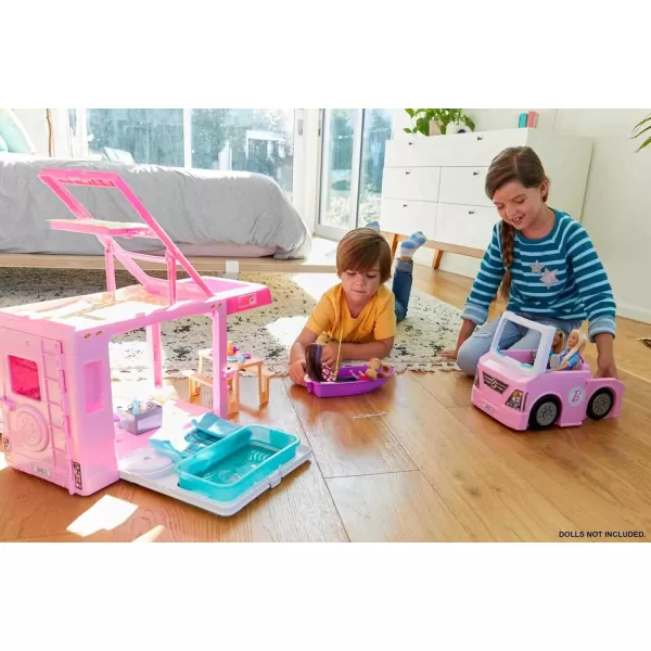 Barbie Camper Playset 3in1 DreamCamper with Pool ampamp 50 Accessories Transforms into DollSized Truck Boat ampamp House Amazon Exclusive