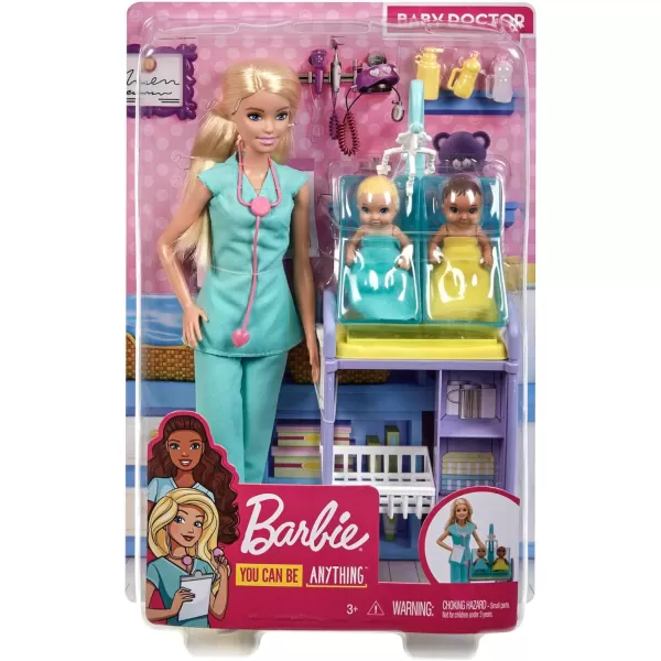 Barbie Careers Doll ampamp Playset Baby Doctor Theme with Blonde Fashion Doll 2 Baby Dolls Furniture ampamp AccessoriesBlonde Baby Doctor