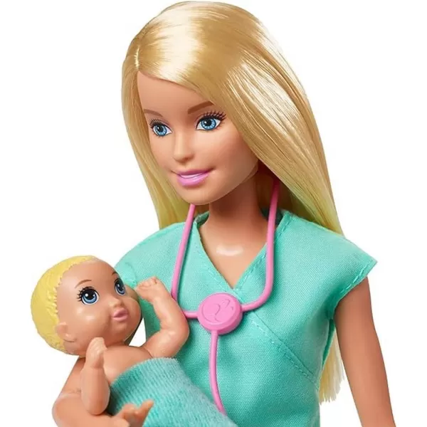 Barbie Careers Doll ampamp Playset Baby Doctor Theme with Blonde Fashion Doll 2 Baby Dolls Furniture ampamp AccessoriesBlonde Baby Doctor