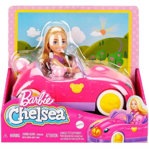 Barbie Chelsea Doll ampamp Toy Car with Unicorn Theme Blonde Small Doll in Removable Skirt Pet Puppy Sticker Sheet ampamp AccessoriesTeddy Car