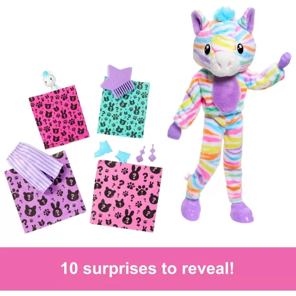 Barbie Cutie Reveal Doll ampamp Accessories with Animal Costume ampamp 10 Surprises Including Color Change Kitten as Red Panda in CostumeThemed SeriesRainbow Zebra