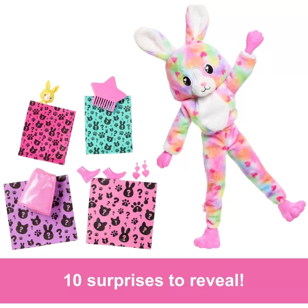 Barbie Cutie Reveal Doll ampamp Accessories with Animal Costume ampamp 10 Surprises Including Color Change Kitten as Red Panda in CostumeThemed SeriesTie Dyed Bunny