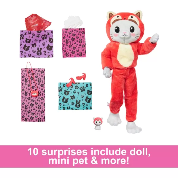 Barbie Cutie Reveal Doll ampamp Accessories with Animal Costume ampamp 10 Surprises Including Color Change Kitten as Red Panda in CostumeThemed SeriesKittyRed Panda