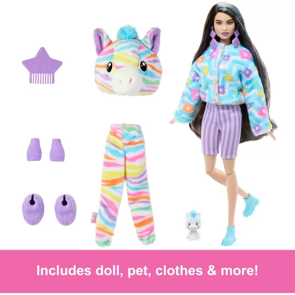 Barbie Cutie Reveal Doll ampamp Accessories with Animal Costume ampamp 10 Surprises Including Color Change Kitten as Red Panda in CostumeThemed SeriesRainbow Zebra