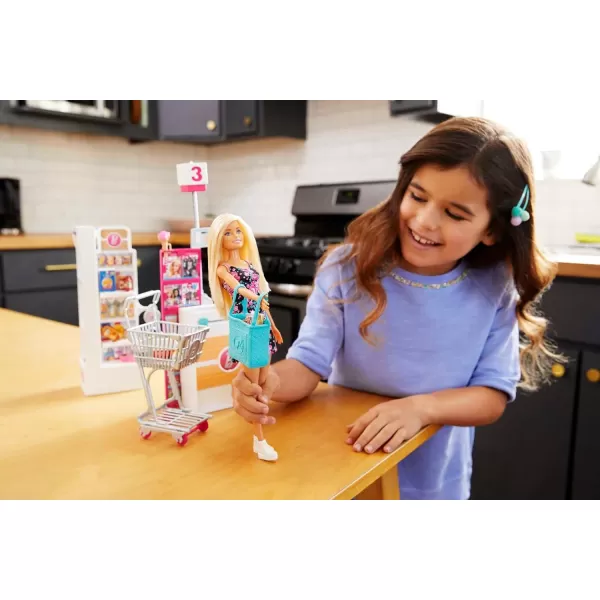 Barbie Doll ampamp Playset Supermarket with 25 Grocery StoreThemed Accessories Including Food CheckOut Counter ampamp ShelvesSupermarket