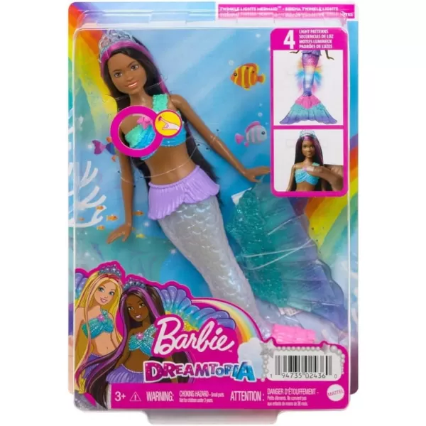 Barbie Dreamtopia Doll Mermaid Toy with WaterActivated LightUp Tail PinkStreaked Hair ampamp 4 Colorful Light ShowsBrunettte