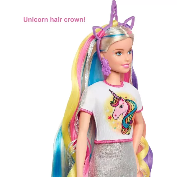 Barbie Fantasy Hair Doll ampamp Accessories Long Colorful Blonde Hair with Mermaid ampamp UnicornInspired ClothesBlonde