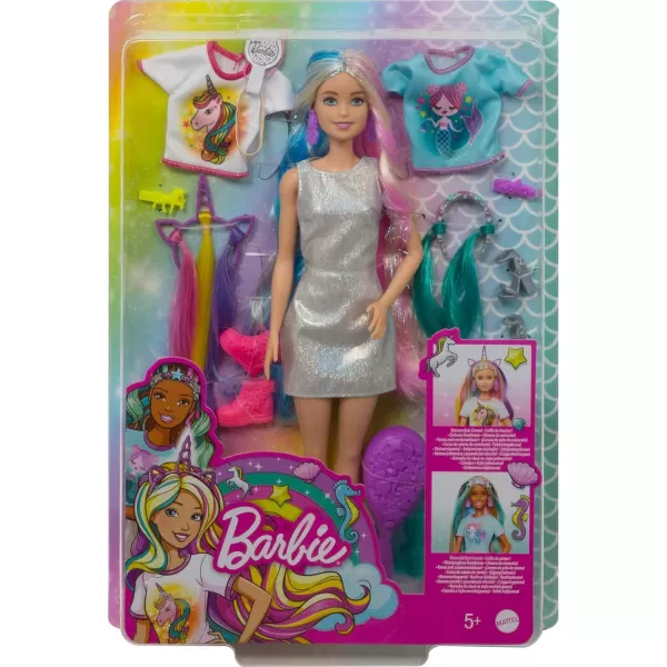 Barbie Fantasy Hair Doll ampamp Accessories Long Colorful Blonde Hair with Mermaid ampamp UnicornInspired ClothesBlonde