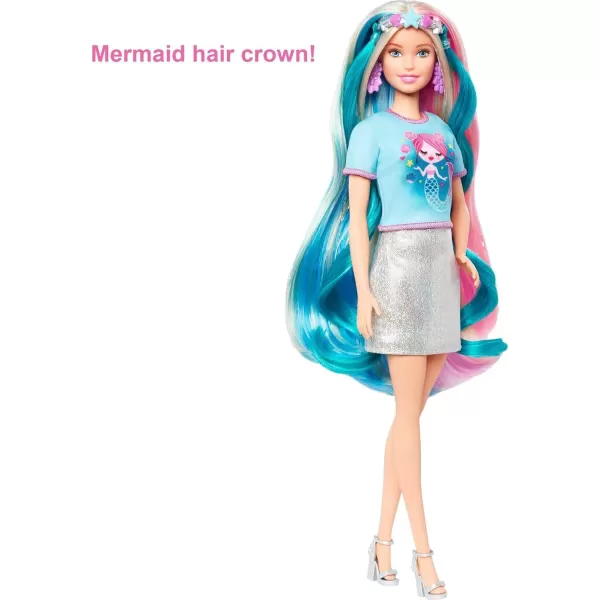 Barbie Fantasy Hair Doll ampamp Accessories Long Colorful Blonde Hair with Mermaid ampamp UnicornInspired ClothesBlonde