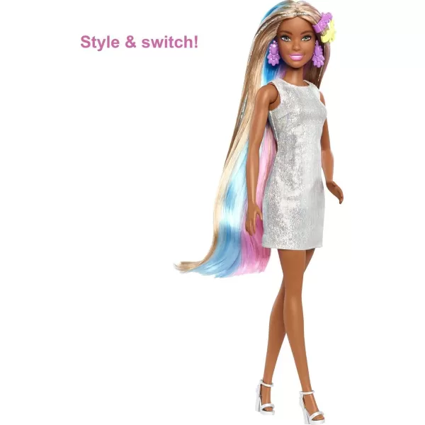 Barbie Fantasy Hair Doll ampamp Accessories Long Colorful Blonde Hair with Mermaid ampamp UnicornInspired ClothesBrunette