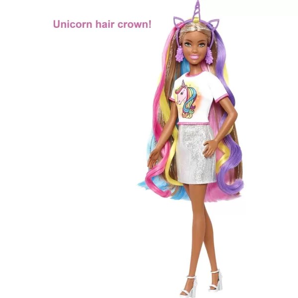 Barbie Fantasy Hair Doll ampamp Accessories Long Colorful Blonde Hair with Mermaid ampamp UnicornInspired ClothesBrunette