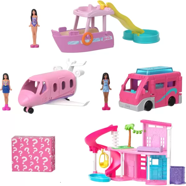 Barbie Mini BarbieLand DreamHouse ampamp 3Vehicle Playset with 4 15Inch Dolls Doll House Furniture ampamp Accessories Includes DreamCamper Boat ampamp PlaneDolls  Dreamhouse  3 Vehicles