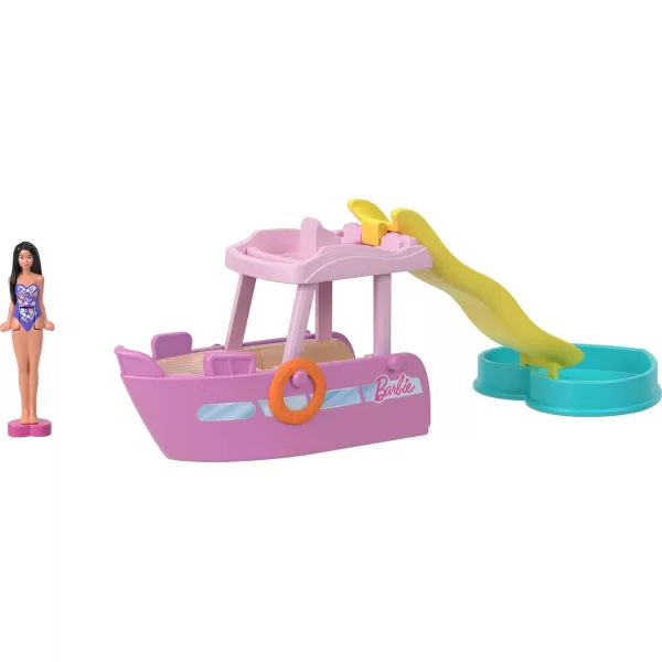 Barbie Mini BarbieLand DreamHouse ampamp 3Vehicle Playset with 4 15Inch Dolls Doll House Furniture ampamp Accessories Includes DreamCamper Boat ampamp PlaneDolls  Golf  4 Vehicles