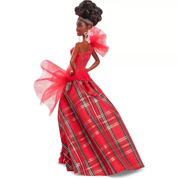 Barbie Signature Doll 2024 Holiday Fashion Doll with Brown Hair Wearing Plaid Gown Seasonal Collector Gift in Displayable PackagingCurly Brown Hair