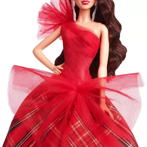 Barbie Signature Doll 2024 Holiday Fashion Doll with Brown Hair Wearing Plaid Gown Seasonal Collector Gift in Displayable PackagingDark Brown Hair